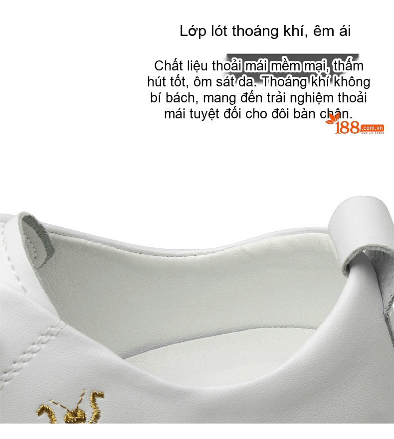 Giày Thể Thao Nam Da Bóng Thêu Ong Chiều Cao Đế Khoảng 3cm Màu Trắng, Đen chi tiết 6