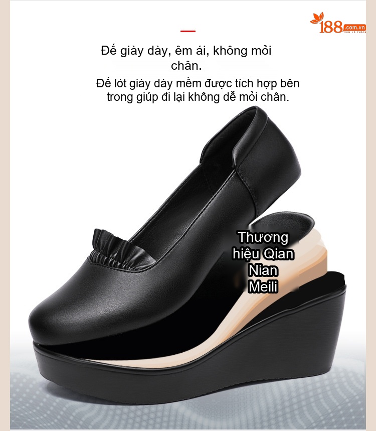 Giày Búp Bê Nữ Đế Xuồng Chiều Cao Đế Khoảng 4cm Da Bóng Màu Đen, Đỏ, Trắng... chi tiết 8