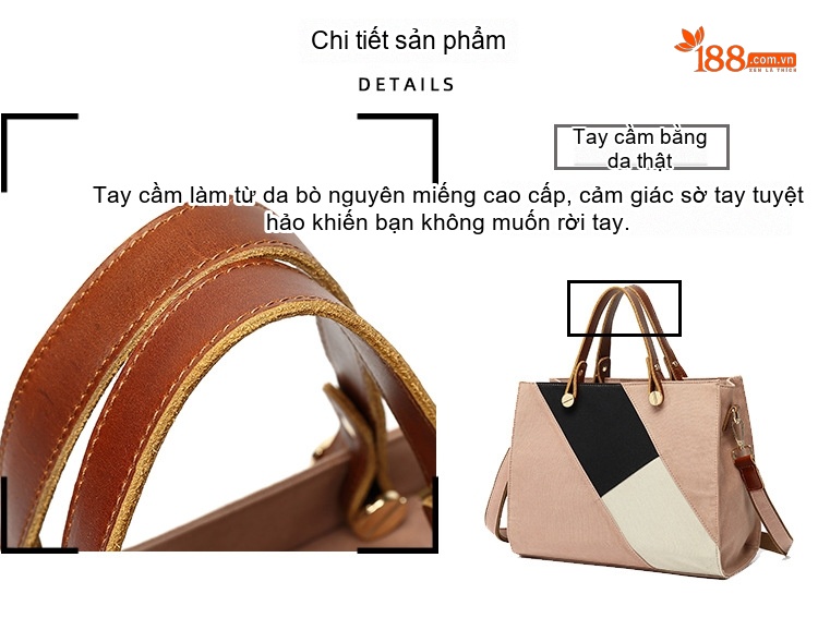 Túi Xách Tay Nữ Vải Canvas Chống Thấm Nước Da Thật Túi Đeo Chéo Một Bên Vai Màu Hồng, Đen, Trắng, Nâu... chi tiết 10