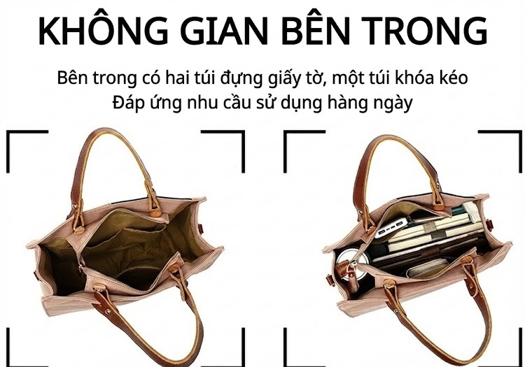Túi Xách Tay Nữ Vải Canvas Chống Thấm Nước Da Thật Túi Đeo Chéo Một Bên Vai Màu Hồng, Đen, Trắng, Nâu... chi tiết 14