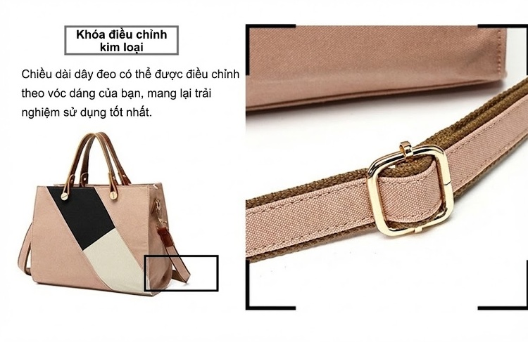 Túi Xách Tay Nữ Vải Canvas Chống Thấm Nước Da Thật Túi Đeo Chéo Một Bên Vai Màu Hồng, Đen, Trắng, Nâu... chi tiết 13