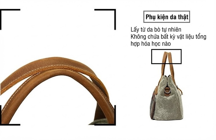 Túi Đeo Vai Nữ Vải Canvas Da Thật Hoa Văn Dân Tộc Cổ Điển Màu Xám, Hồng, Xanh Dương, Đen chi tiết 12
