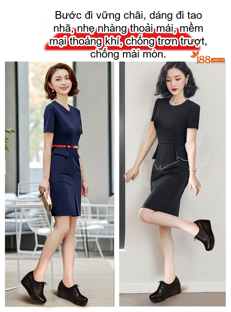 Giày Búp Bê Nữ Da Bóng Đế Xuồng Chiều Cao Đế Khoảng 5cm Màu Đen, Đỏ chi tiết 2