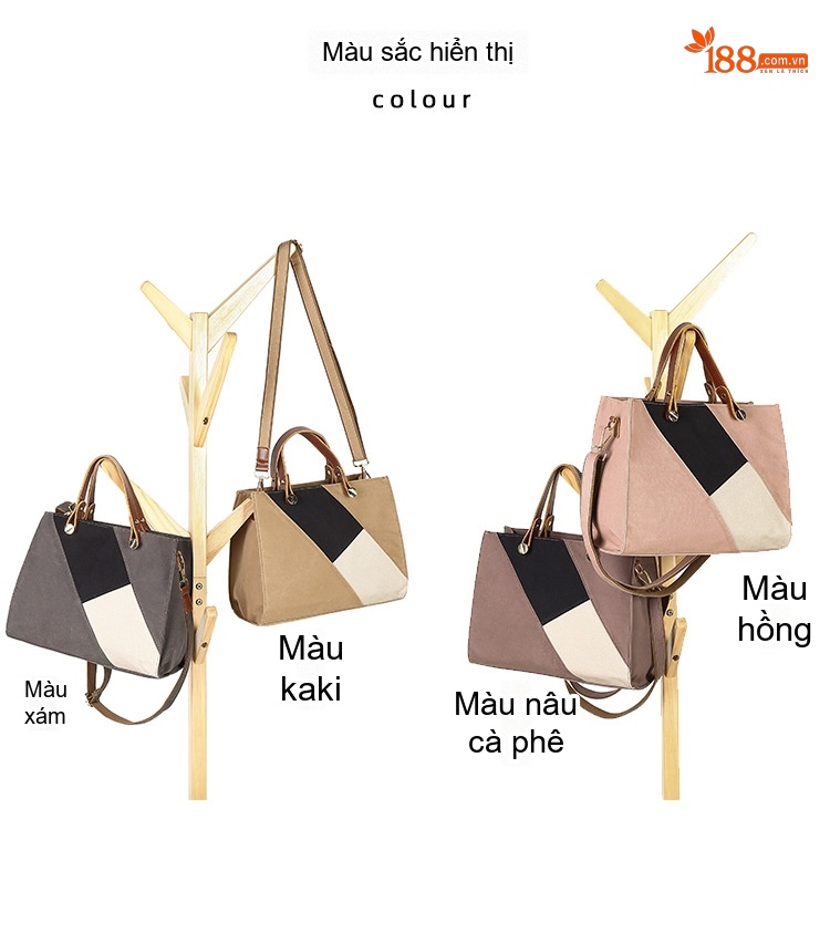 Túi Xách Tay Nữ Vải Canvas Chống Thấm Nước Da Thật Túi Đeo Chéo Một Bên Vai Màu Hồng, Đen, Trắng, Nâu... chi tiết 5