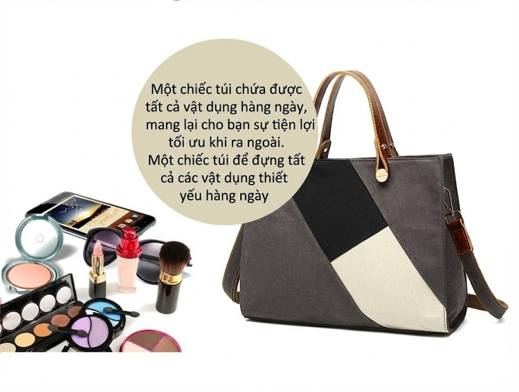 Túi Xách Tay Nữ Vải Canvas Chống Thấm Nước Da Thật Túi Đeo Chéo Một Bên Vai Màu Hồng, Đen, Trắng, Nâu... chi tiết 15