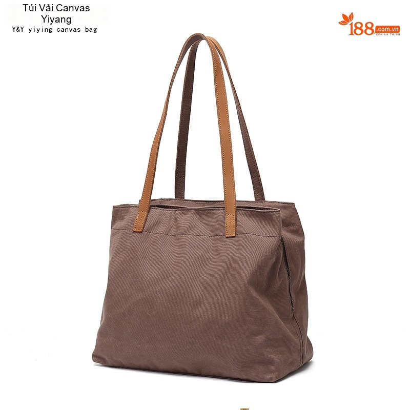 Túi Tote Vải Canvas Đeo Vai Nữ Quai Da Túi Mua Sắm Màu Nâu, Xám, Đen, Trắng...