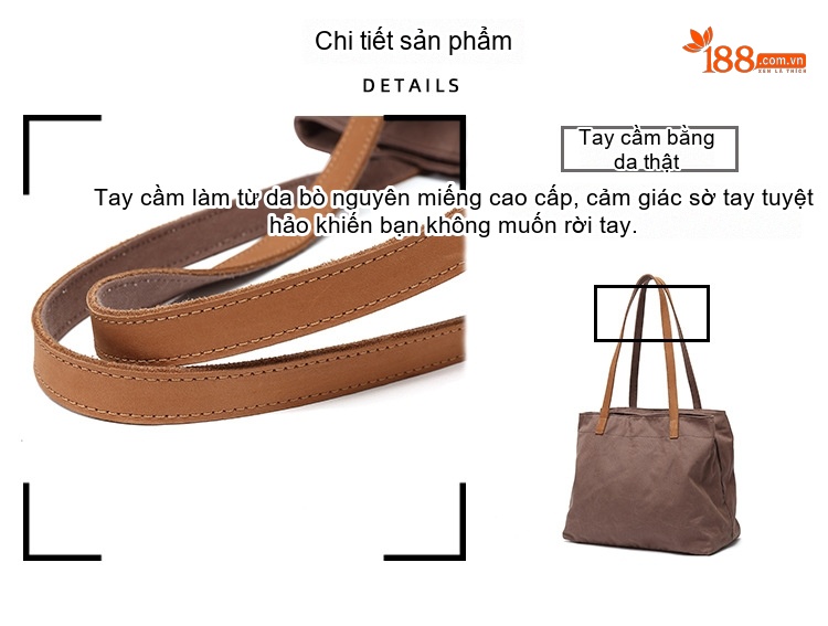 Túi Tote Vải Canvas Đeo Vai Nữ Quai Da Túi Mua Sắm Màu Nâu, Xám, Đen, Trắng... chi tiết 10