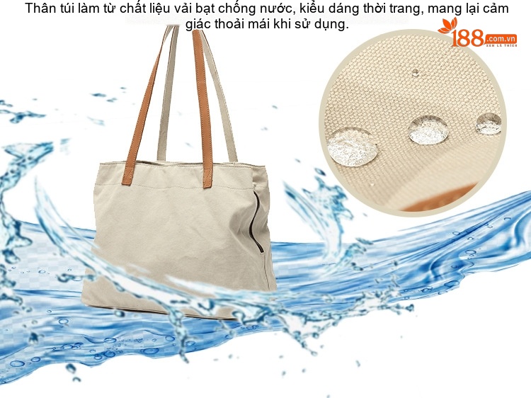 Túi Tote Vải Canvas Đeo Vai Nữ Quai Da Túi Mua Sắm Màu Nâu, Xám, Đen, Trắng... chi tiết 2
