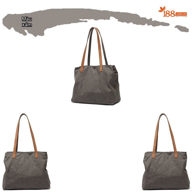 Túi Tote Vải Canvas Đeo Vai Nữ Quai Da Túi Mua Sắm Màu Nâu, Xám, Đen, Trắng... chi tiết 9