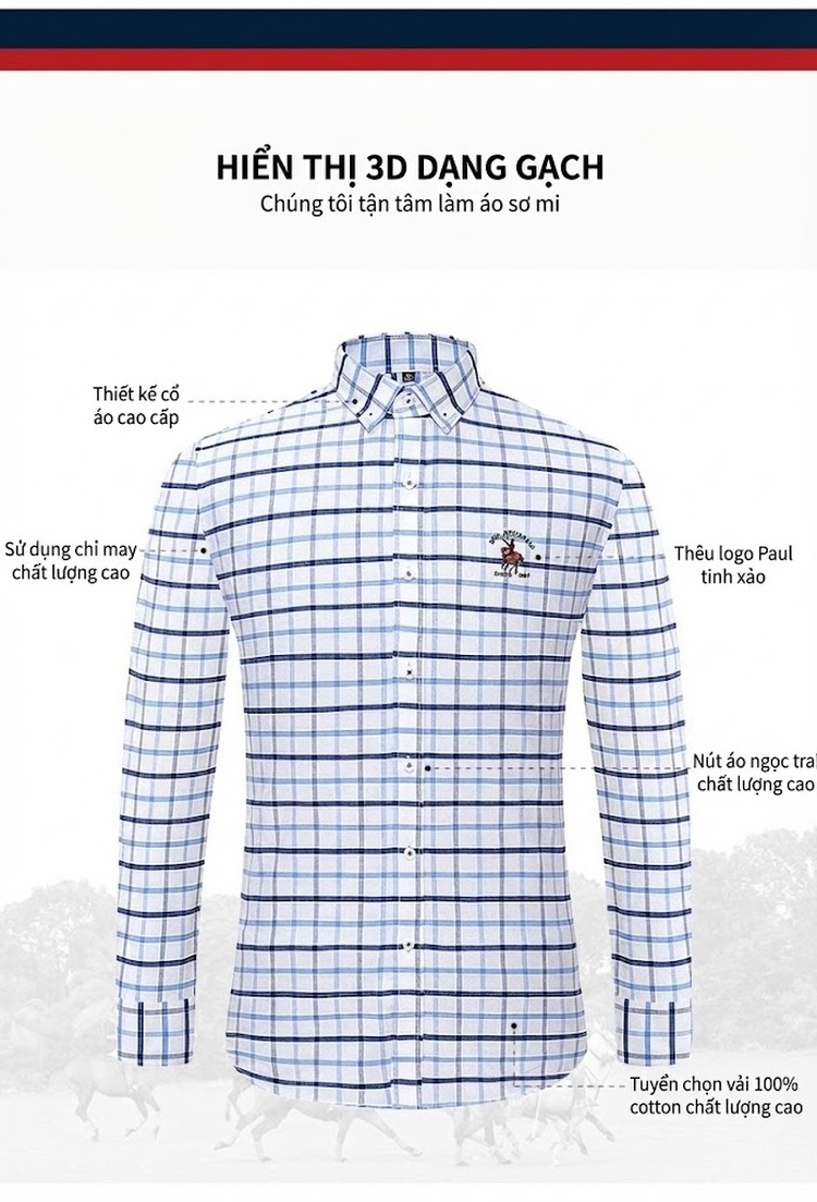 Áo Sơ Mi Tay Dài Nam Cotton Dáng Ôm Thời Trang Công Sở Màu Trắng, Xanh Dương, Hồng, Tím... chi tiết 5