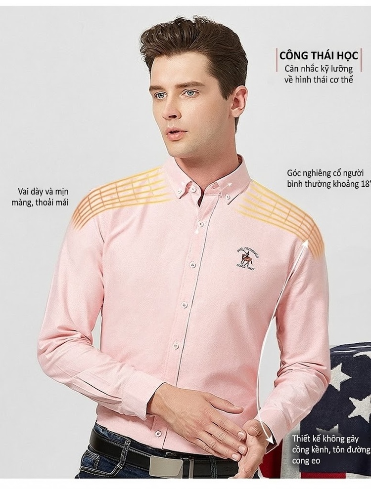 Áo Sơ Mi Tay Dài Nam Cotton Dáng Ôm Thời Trang Công Sở Màu Trắng, Xanh Dương, Hồng, Tím... chi tiết 4