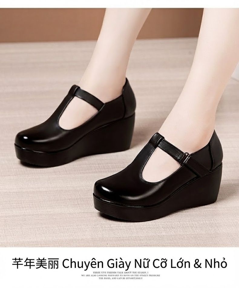 Giày Búp Bê Nữ Da Bóng Đế Xuồng Chiều Cao Đế Khoảng 5cm Màu Đen, Đỏ, Nâu chi tiết 12