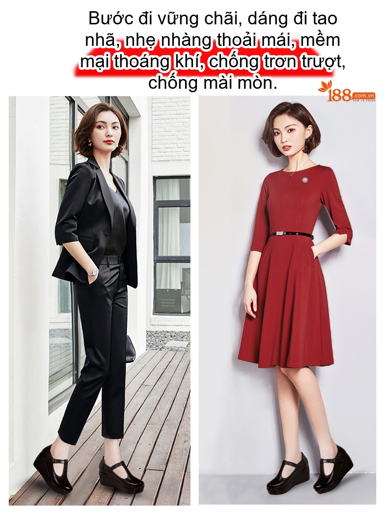 Giày Búp Bê Nữ Da Bóng Đế Xuồng Chiều Cao Đế Khoảng 5cm Màu Đen, Đỏ, Nâu chi tiết 2