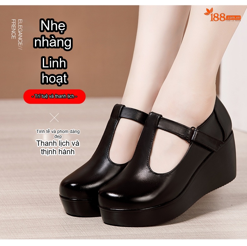 Giày Búp Bê Nữ Da Bóng Đế Xuồng Chiều Cao Đế Khoảng 5cm Màu Đen, Đỏ, Nâu chi tiết 3