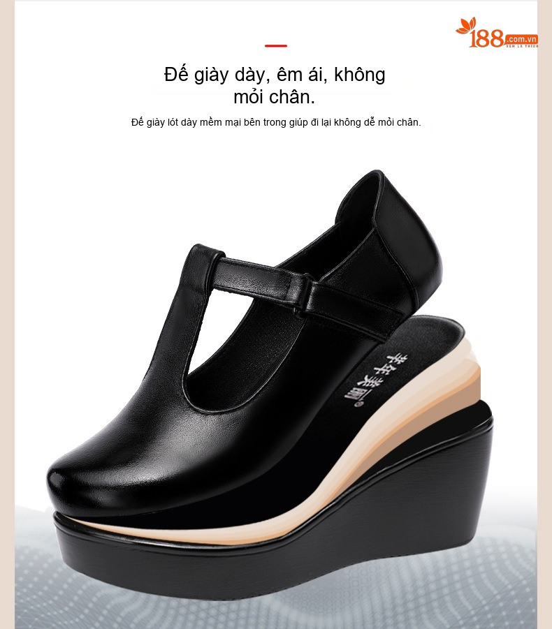 Giày Búp Bê Nữ Da Bóng Đế Xuồng Chiều Cao Đế Khoảng 5cm Màu Đen, Đỏ, Nâu chi tiết 8