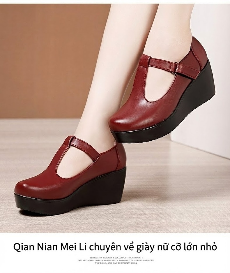 Giày Búp Bê Nữ Da Bóng Đế Xuồng Chiều Cao Đế Khoảng 5cm Màu Đen, Đỏ, Nâu chi tiết 14