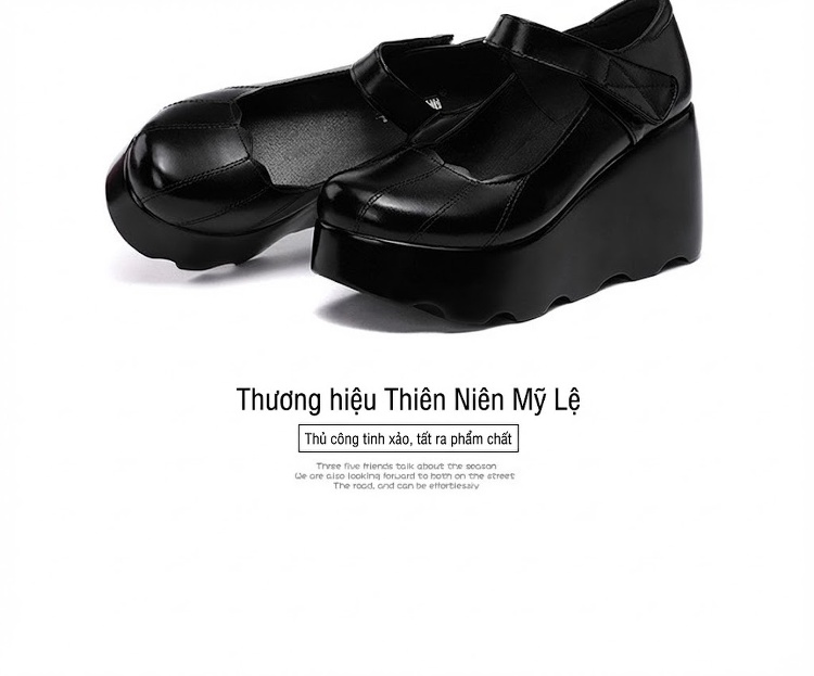 Giày Búp Bê Nữ Da Bóng Đế Xuồng Platform Chiều Cao Đế Khoảng 6cm Quai Dán Màu Đen chi tiết 18