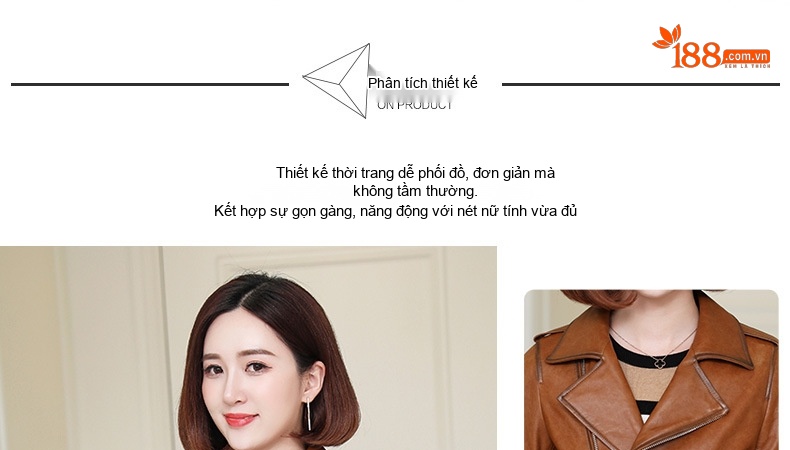 Áo Khoác Da Cừu Nữ Dáng Ngắn Ôm Dáng Phong Cách Biker Màu Nâu chi tiết 2