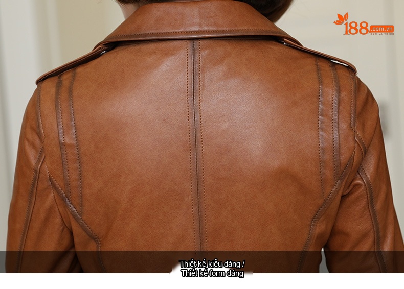 Áo Khoác Da Cừu Nữ Dáng Ngắn Ôm Dáng Phong Cách Biker Màu Nâu chi tiết 17