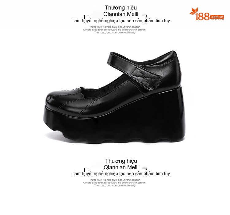 Giày Búp Bê Nữ Da Bóng Đế Xuồng Platform Chiều Cao Đế Khoảng 6cm Quai Dán Màu Đen chi tiết 16