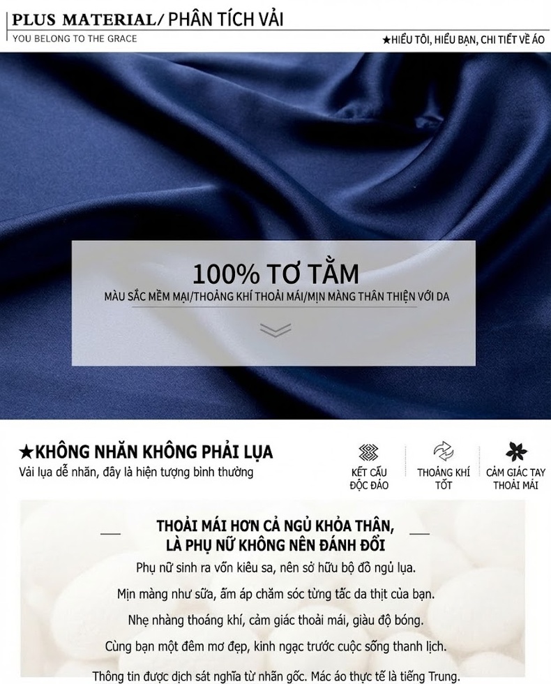 Bộ Đồ Ngủ Lụa Tơ Tằm 100% Tay Ngắn Quần Dài Mặc Nhà Màu Xanh Navy, Kem, Đỏ, Xanh Lam... chi tiết 3