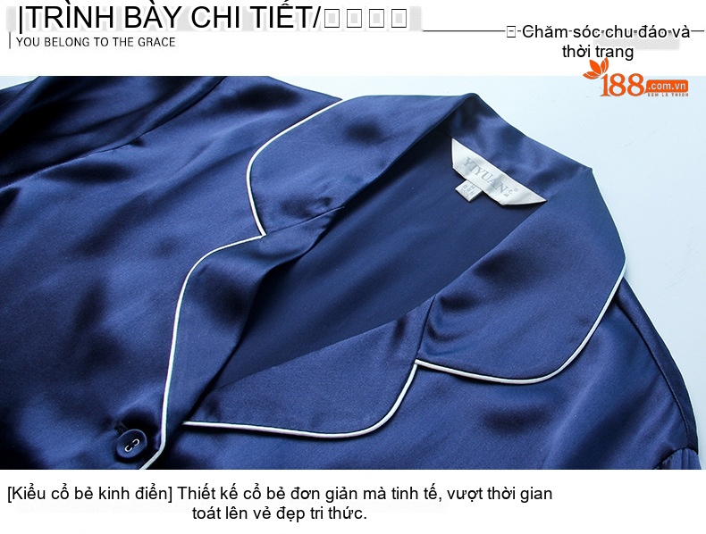Bộ Đồ Ngủ Lụa Tơ Tằm 100% Tay Ngắn Quần Dài Mặc Nhà Màu Xanh Navy, Kem, Đỏ, Xanh Lam... chi tiết 19