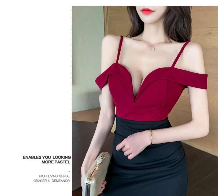 Váy Hai Dây Nữ Cổ chữ V Sâu Hở Lưng Ôm Body Màu Đỏ Rượu, Đen chi tiết 6