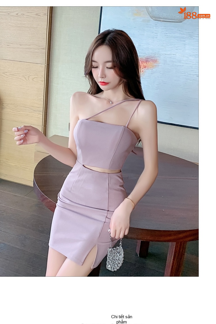 Váy Hai Dây Nữ Hở Lưng Xẻ Tà Ôm Dáng Màu Tím, Trắng, Đen, Đỏ... chi tiết 9