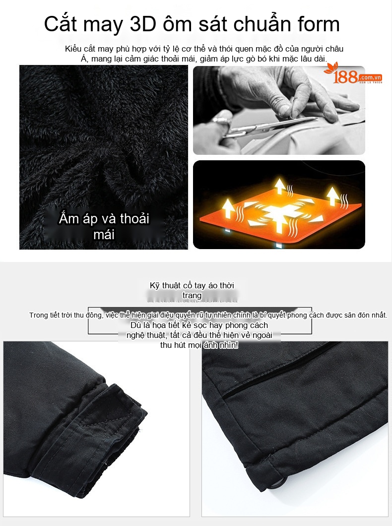 Áo Khoác Cotton Nam Dáng Dài Lót Lông Dày Dặn Có Mũ Trùm Đầu Màu Xanh Rêu, Vàng Be, Đen chi tiết 1