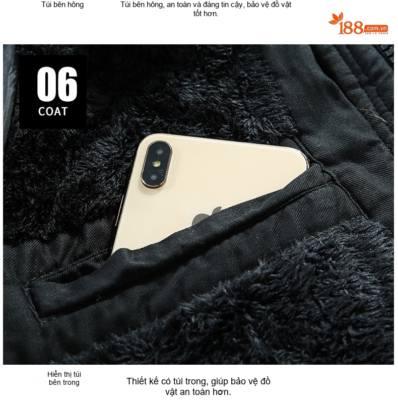 Áo Khoác Nam Cotton Dáng Dài Có Mũ Trùm Đầu Lót Lông Màu Đen, Xanh Rêu chi tiết 20