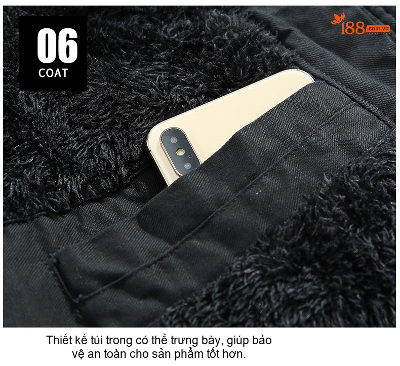 Áo Khoác Cotton Nam Dáng Dài Lót Lông Dày Dặn Có Mũ Trùm Đầu Màu Xanh Rêu, Vàng Be, Đen chi tiết 15