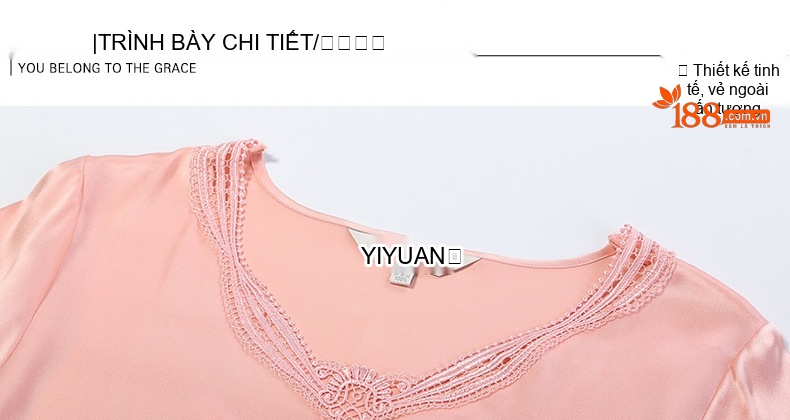 Bộ Đồ Ngủ Lụa Nữ Tay Dài Mỏng Mát Thiết Kế Tối Giản Màu Hồng chi tiết 15
