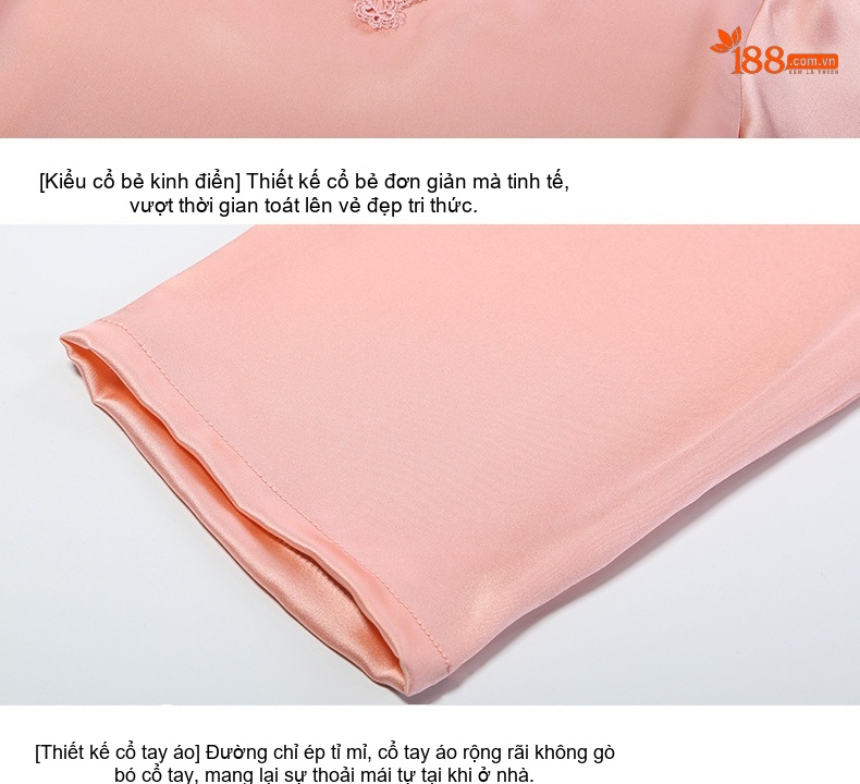 Bộ Đồ Ngủ Lụa Nữ Tay Dài Mỏng Mát Thiết Kế Tối Giản Màu Hồng chi tiết 16