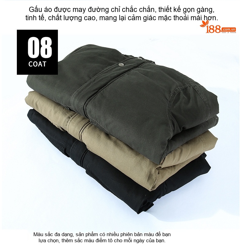 Áo Khoác Nam Cotton Dáng Dài Có Mũ Trùm Đầu Lót Lông Màu Đen, Xanh Rêu chi tiết 22