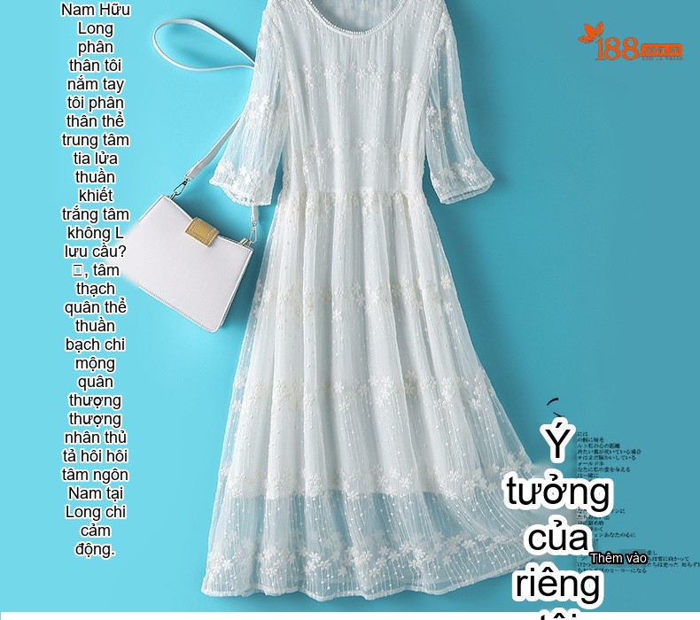 Váy Lụa Tằm Ý Thêu Hoa Tay Lỡ Dáng Dài Màu Trắng chi tiết 7