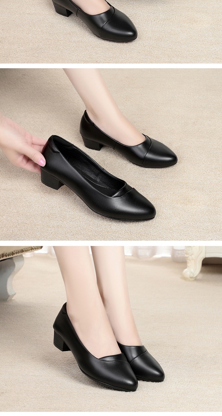 Giày Búp Bê Nữ Da Thật Gót Vuông Chiều Cao Đế Khoảng 3cm Màu Đỏ Rượu Vang, Đen, Kem chi tiết 4