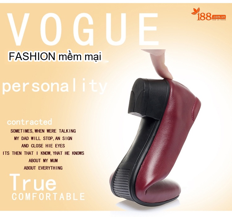 Giày Búp Bê Nữ Da Thật Gót Vuông Chiều Cao Đế Khoảng 3cm Màu Đỏ Rượu Vang, Đen, Kem chi tiết 2