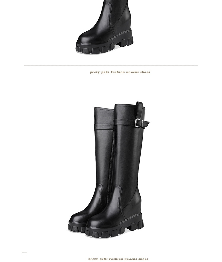 Boot Nữ Cổ Cao Da Bóng Khóa Kéo Chiều Cao Đế Khoảng 6cm Màu Đen chi tiết 8