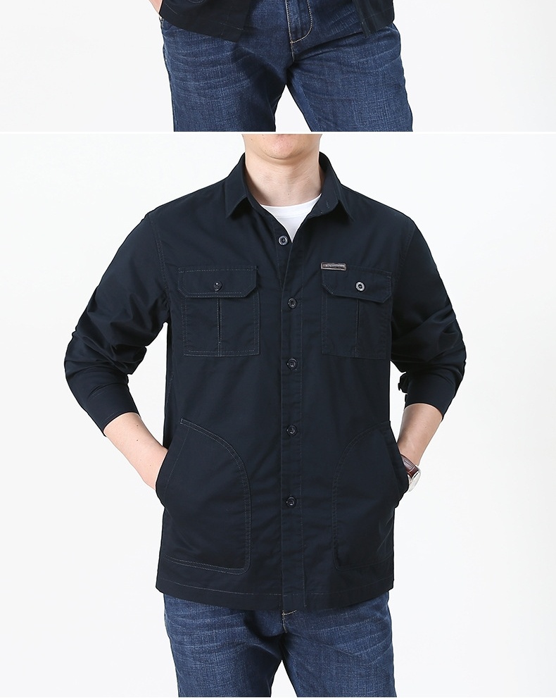 Áo Khoác Nam Cotton Dáng Suông Nhiều Túi Màu Xanh Rêu, Đen, Be, Trắng Kem chi tiết 9