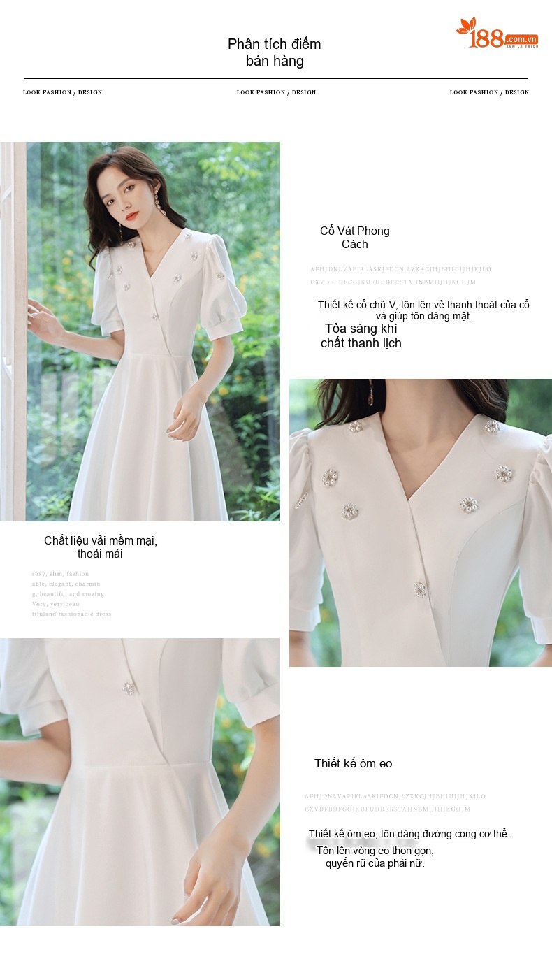 Váy Đầm Dự Tiệc dáng chữ A Cổ chữ V Chữ Tay Ngắn Phong Cách Hepburn Màu Trắng, Đỏ chi tiết 3