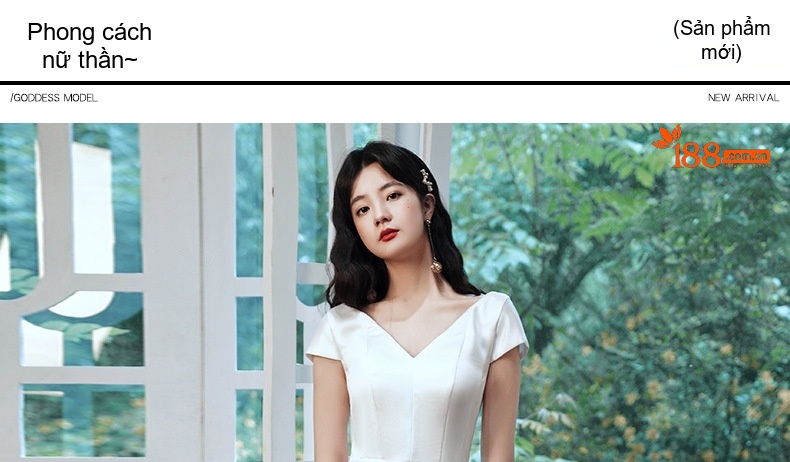 Váy Dự Tiệc Ngắn Tay Bồng Cổ Chữ V Thanh Lịch Màu Trắng chi tiết 1
