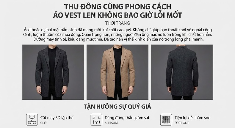 Áo Khoác Dạ Nam Hai Mặt Dáng Dài Vừa Có Mũ Trùm Đầu Màu Xám, Đen chi tiết 23