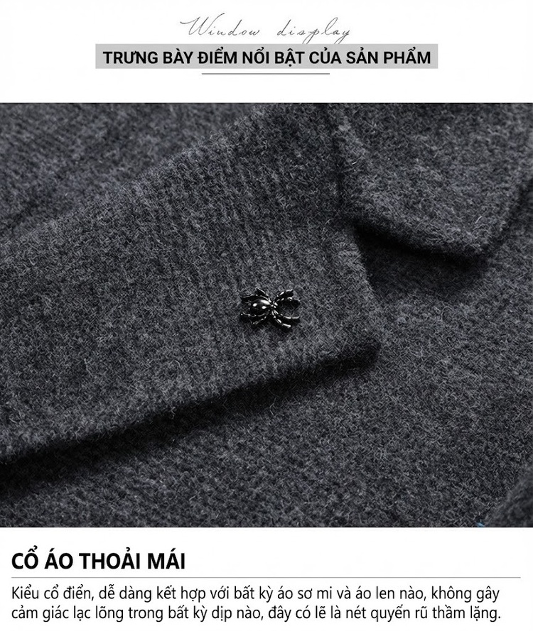 Áo Vest Nam Hai Mặt Dáng Ôm Thu Đông Chất Liệu Lông Cừu Màu Xám, Kẻ Caro chi tiết 29
