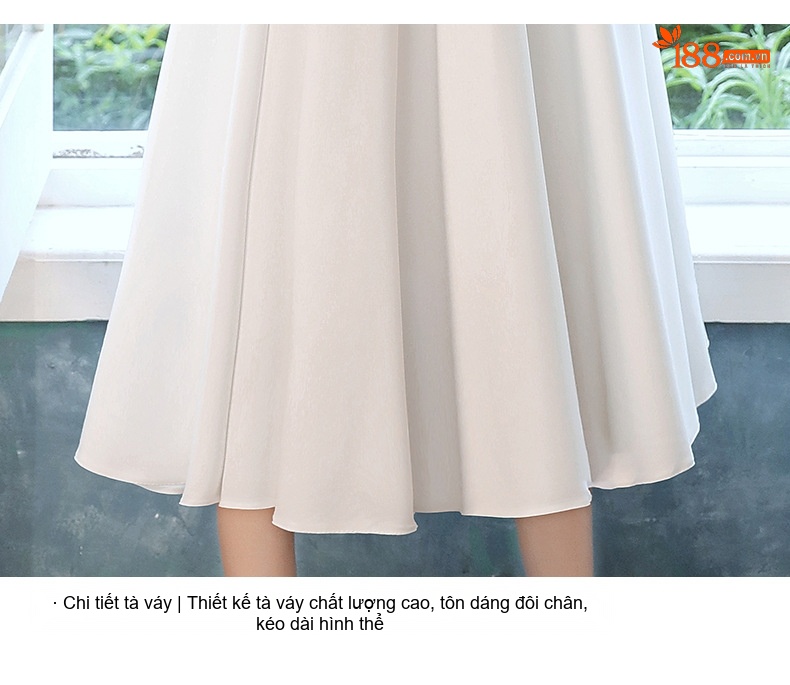 Váy Đầm Dự Tiệc dáng chữ A Cổ chữ V Chữ Tay Ngắn Phong Cách Hepburn Màu Trắng, Đỏ chi tiết 15