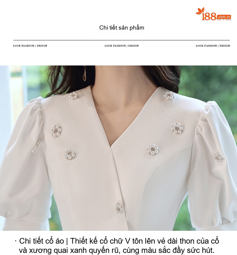 Váy Đầm Dự Tiệc dáng chữ A Cổ chữ V Chữ Tay Ngắn Phong Cách Hepburn Màu Trắng, Đỏ chi tiết 13