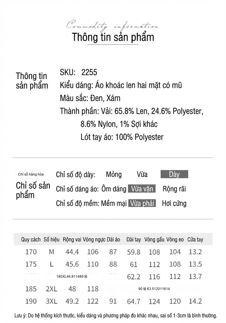 Áo Khoác Dạ Nam Hai Mặt Dáng Dài Vừa Có Mũ Trùm Đầu Màu Xám, Đen chi tiết 32