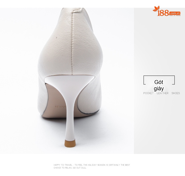 Giày Cao Gót Nữ Mũi Nhọn Da Mềm Chiều Cao Đế Khoảng 7cm Màu Đen, Trắng chi tiết 5