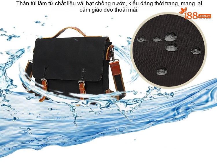 Túi đeo chéo vải canvas nam nữ phong cách thể thao, quai điều chỉnh chi tiết 3