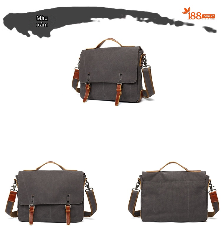 Túi đeo chéo vải canvas nam nữ phong cách thể thao, quai điều chỉnh chi tiết 8