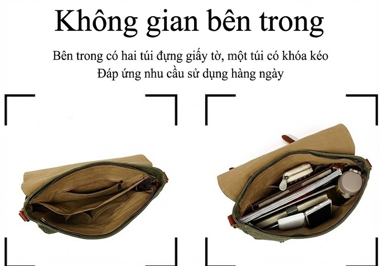 Túi đeo chéo vải canvas nam nữ phong cách thể thao, quai điều chỉnh chi tiết 15